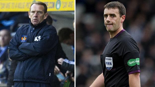 Kilmarnock boss Kenny Shiels & referee Euan Norris