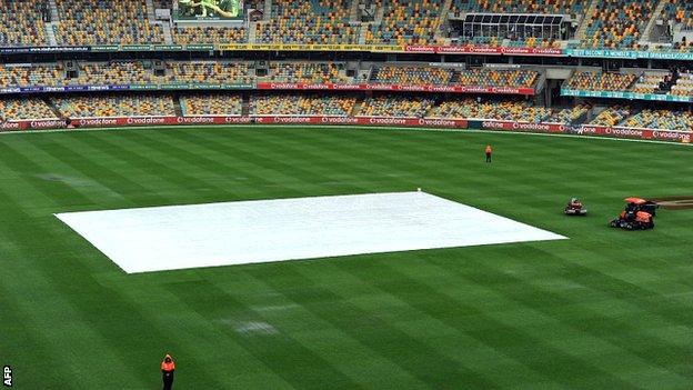 The Gabba square is protected from the rain