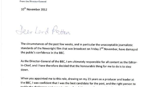 Extract from George Entwistle's resignation letter