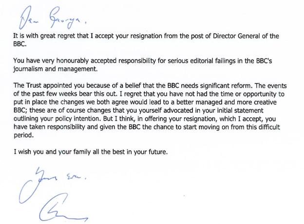 Lord Patten's letter to George Entwistle