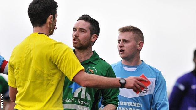 Ballinamallard's Jason McCartney was sent-off at Ballymena