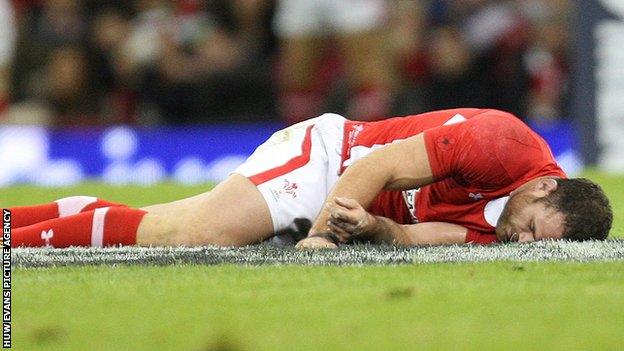 Wales Jamie Roberts after he was knocked out against Argentina