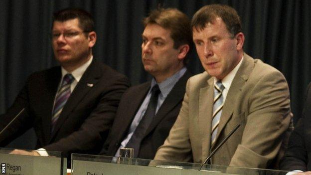 The chief executives: Neil Doncaster of the SPL, David Longmuir of the SFL and Stewart Regan of the SFA