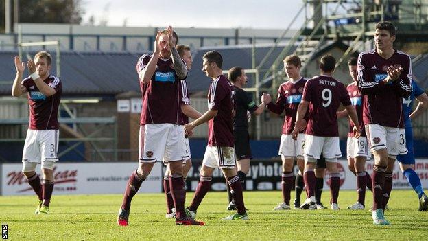 Hearts players applaud their fans after Saturday's draw in Inverness