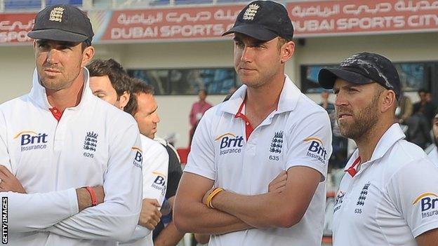 Kevin Pietersen, Stuart Broad and Matt Prior