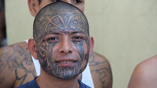 An 18th Street gang member with a tattooed face