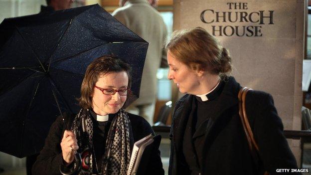 Female vicars outside Church House