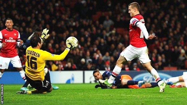 Jack Wilshere scores for Arsenal against Montpellier