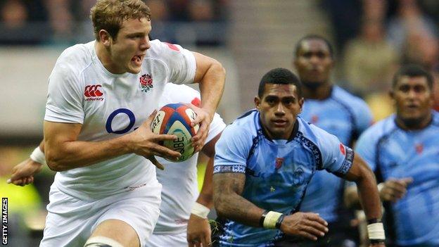 England second row Joe Launchbury in action against Fiji