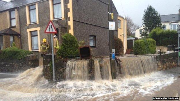 Flooding in the village of Rhostryfan, near Caernarfon