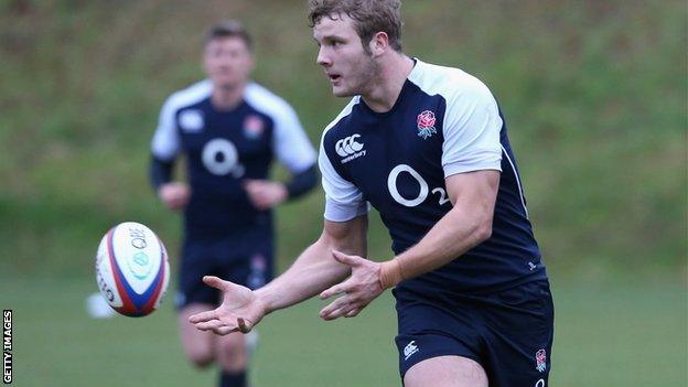 Joe Launchbury at an England training session in Surrey