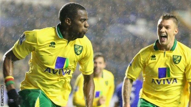 Sebastien Bassong celebrates his last-gasp equaliser for Norwich