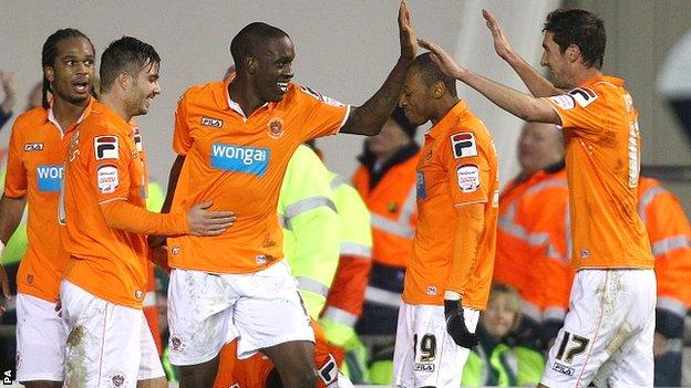 Blackpool celebrate their equaliser against Watford