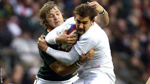 Toby Flood plays for England against South Africa