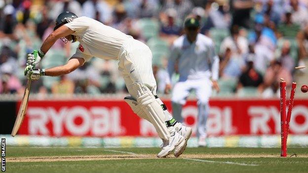 Ricky Ponting is bowled