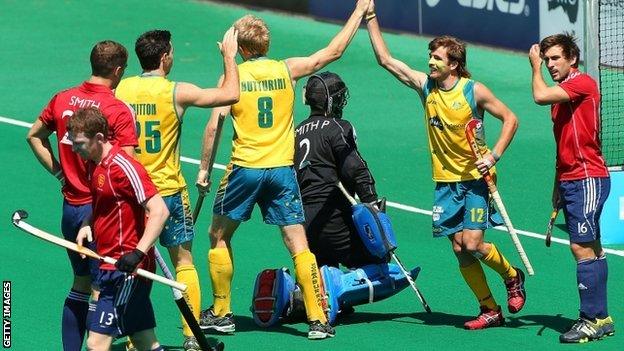 Australia celebrate scoring against England