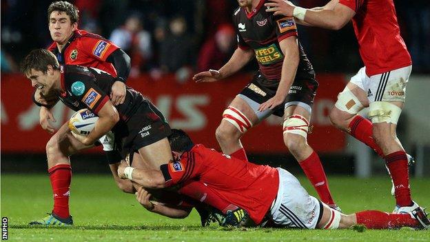 Wian du Preez tackles Aled Thomas at Musgrave Park