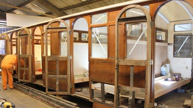 Work in progress on the interior of the carriage