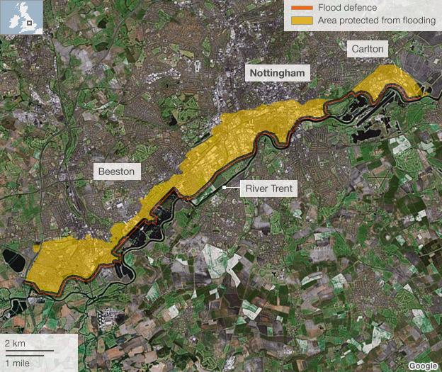 Nottingham flood defence scheme map