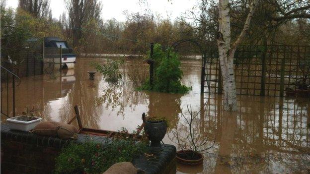 A flooded garden by the River Severn in Gloucester