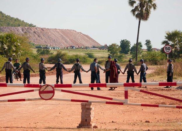 Monywa Mine Protest Police Monk