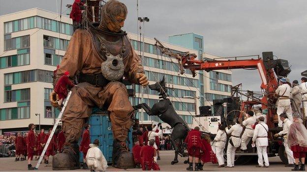 A giant diver as featured in the Sea Odyssey show in Liverpool