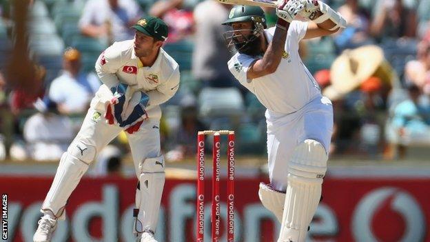 Hashim Amla of South Africa bats during day three of the third Test against Australia