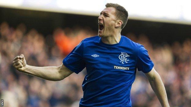 Kevin Kyle celebrates scoring against Elgin City at Ibrox