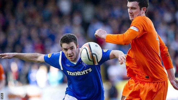 Rangers striker Andrew Little and Dundee United defender Gavin Gunning