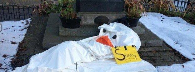 Called Snowy the decoration went missing from the roof of a building in Wicklow Town