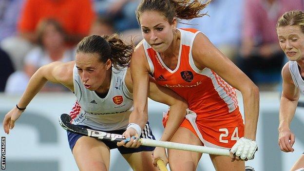 Susannah Townsend (left) playing against the Netherlands
