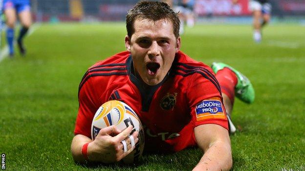 CJ Stander celebrates after scoring a try against Glasgow