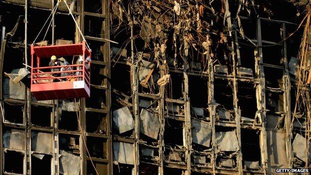 The Windsor Tower in Madrid, Spain, demolished after a fire in 2005