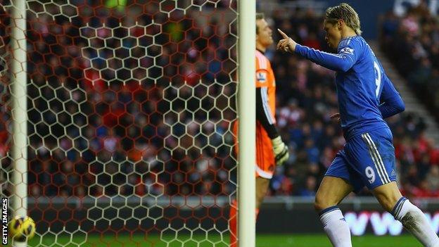 Chelsea's Fernando Torres celebrates his opener against Sunderland