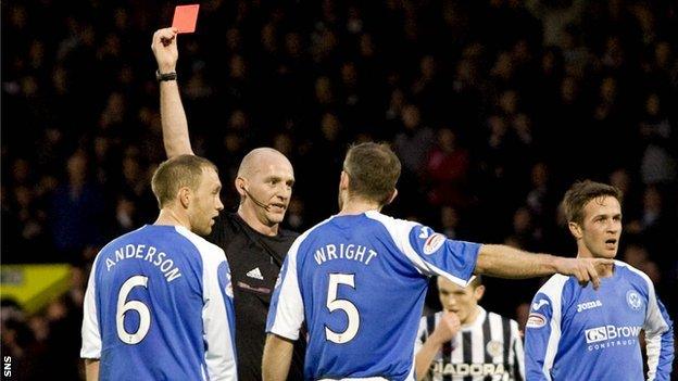 Referee Bobby Madden sends off Steven Anderson