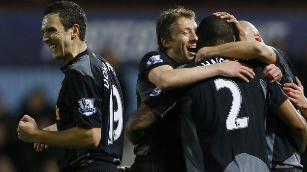 Liverpool celebrate after Glen Johnson puts them ahead