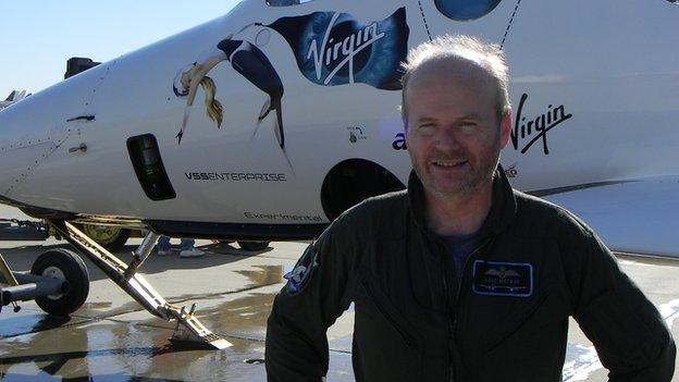 Chief Pilot Dave Mackay after his inaugural flight in SpaceShipTwo. Photo by Jeff Peters