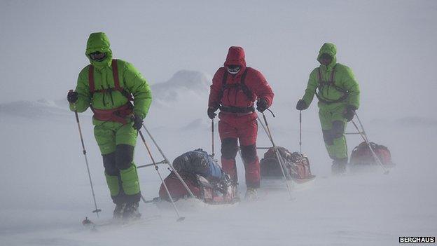 Team members sledge dragging in Greenland