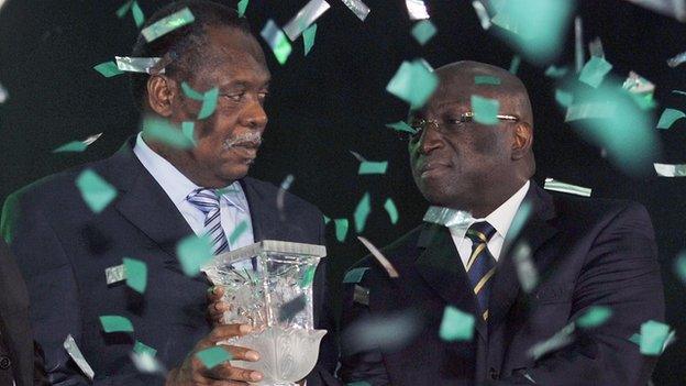 Issa Hayatou (left) and Jacques Anouma (right)