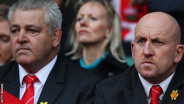 Warren Gatland (left) and Shaun Edwards watch Wales play England at Twickenham in the 2012 Six Nations