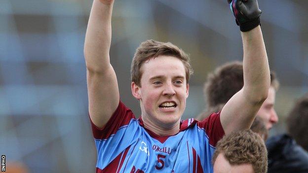 Lee Cullen celebrates a St Michael's Enniskillen win earlier this year