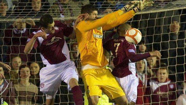 Arbroath were denied a goal for a foul on Celtic keeper Fraser Forster