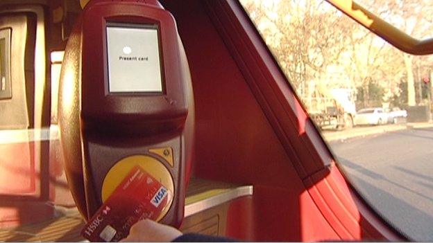 One of the new contactless card readers on buses