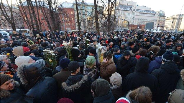 Protesters at the anti-Putin rally gather in Moscow.