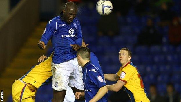 Papa Bouba Diop heads in Birmingham's equaliser against Crystal Palace