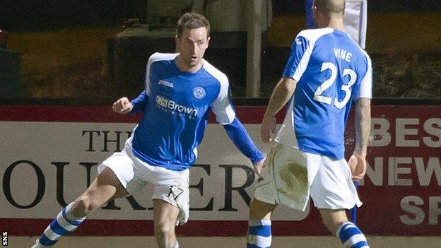 Steven MacLean (left) celebrates his goal for St Johnstone