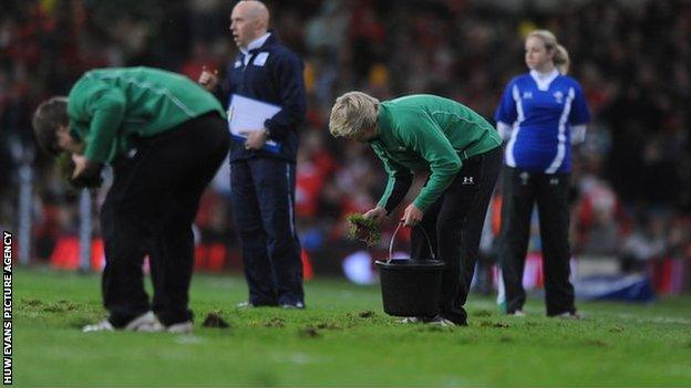 Millennium Stadium pitch repairs take place during Wales' clash against Samoa on November, 2009