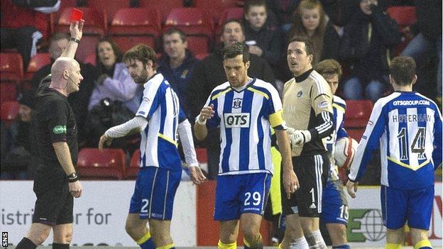 Aberdeen goalkeeper Jamie Langfield is sent off at Pittodrie