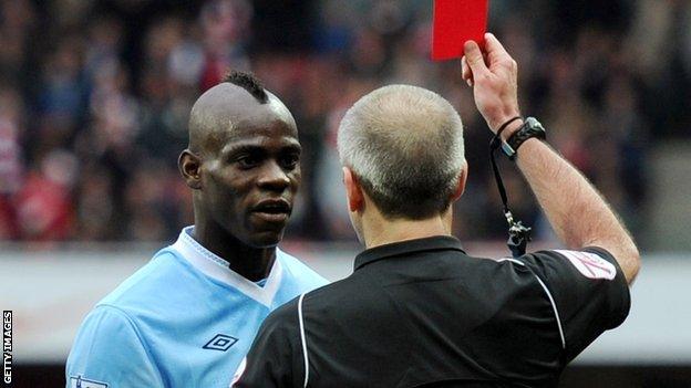 Mario Balotelli shown red against Arsenal in April