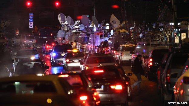 News trucks line up in Newtown, Connecticut